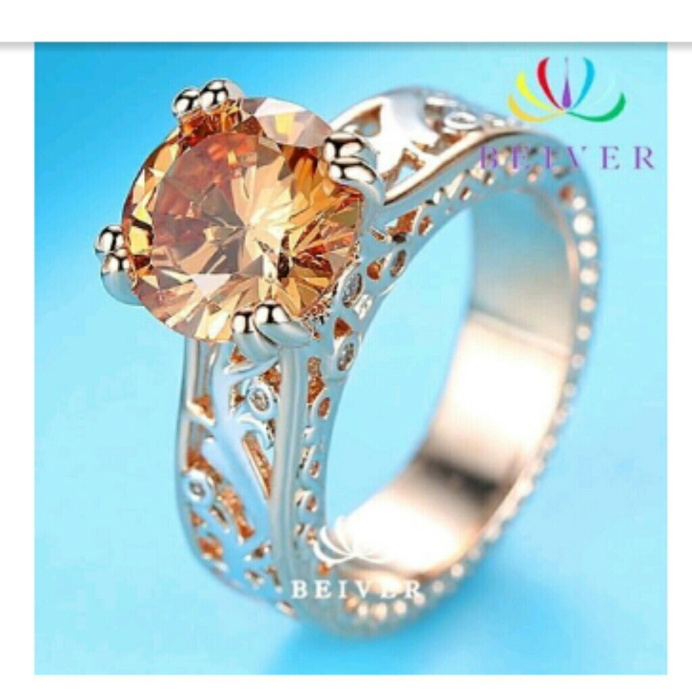18kt gold filled Amber Champagne CZ Ring Sz 6,7&8
